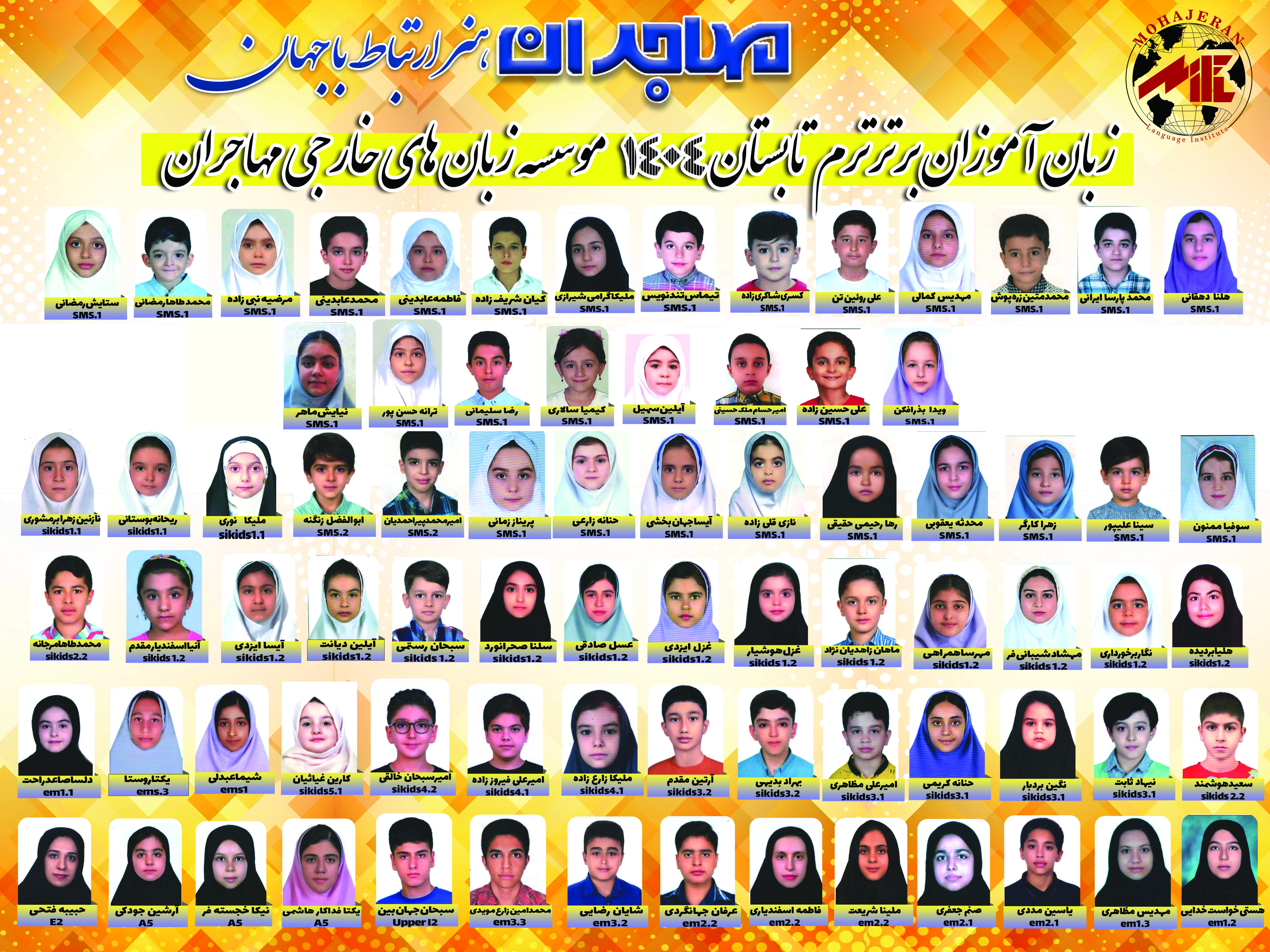 اسامی زبان آموزان برتر ترم تابستان 04 موسسه زبانهای خارجی مهاجران